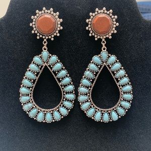 Turquoise Earrings with Wood Post Dangle Earrings Plunder